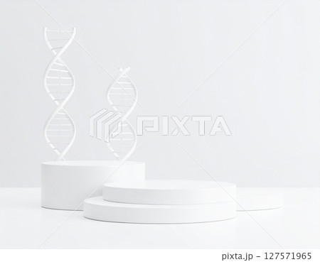 White Minimalist 3D Render of DNA Helix on Platform 127571965