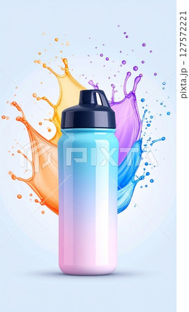 Colorful Water Bottle with Liquid Splashes 127572221