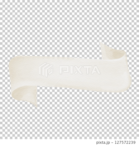 White beige ribbon is curved on both sides. Text decor. Sharp edge. Watercolor illustration isolated from background. Hand drawing. Decor for template, postcard or frame. High quality illustration 127572239