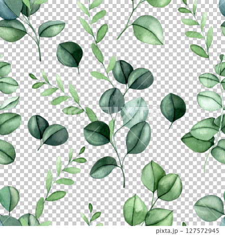 eucalyptus leaves seamless pattern. watercolor print green leaves illustration 127572945