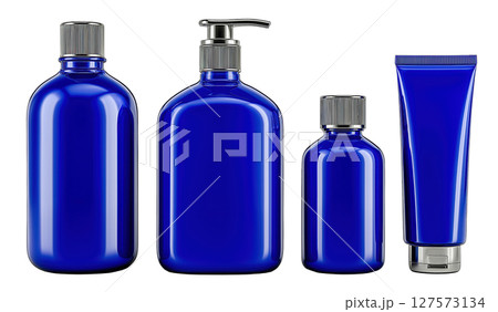 Blue dropper bottles mockup isolated on white 127573134