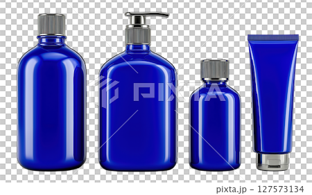 Blue dropper bottles mockup isolated on white 127573134