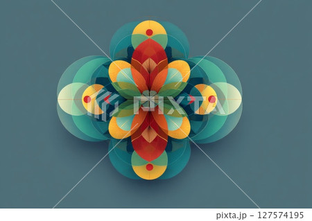 Colorful Geometric Mandala Design with Teal and Orange 127574195