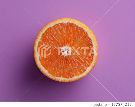 Orange Slice on Purple Background 127574213