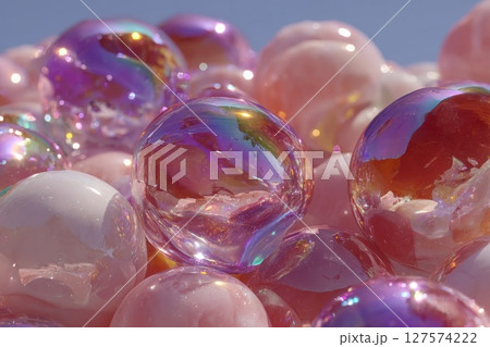 Closeup of Iridescent Pink and Purple Bubbles 127574222