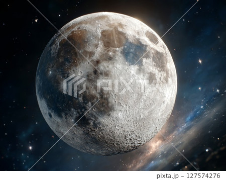 Detailed Moon Surface in Dark Space with Stars 127574276