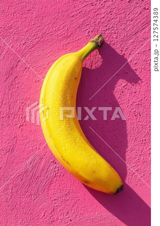 Yellow Banana on Pink Textured Background 127574389
