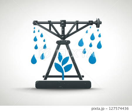 Metal Irrigation System Watering Young Plant 127574436