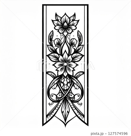 Black And White Floral Line Art Tattoo Design 127574596