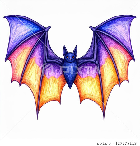 Colorful Bat Illustration with Purple Orange Wingsのイラスト素材 [127575115 ...