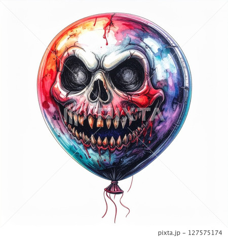 Watercolor Skull Balloon Illustration 127575174