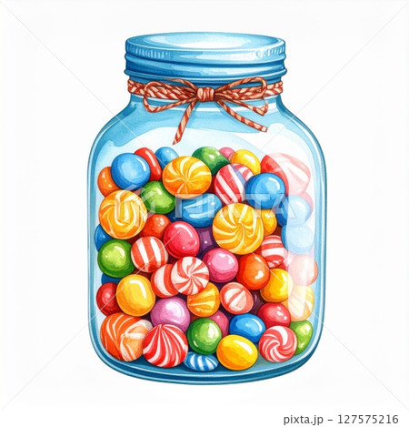 Colorful Candies in a Blue Glass Jar Colorful Candies in a Blue Glass Jar 127575216