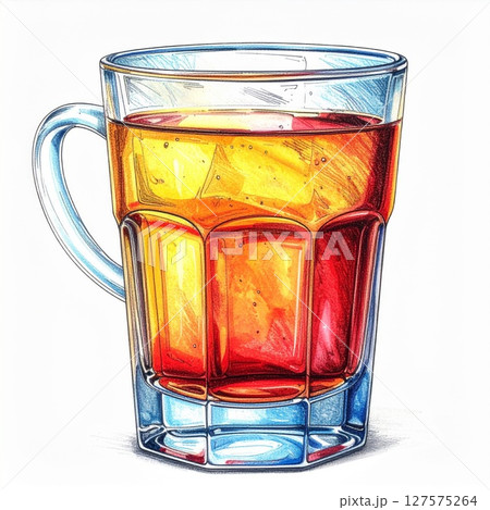 Amber And Red Tea in Glass Mug Illustration Amber And Red Tea in Glass Mug Illustration 127575264