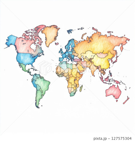 Colorful Crayon World Map Illustration Colorful Crayon World Map Illustration 127575304