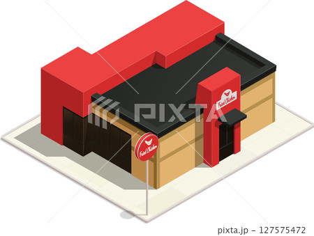 Isometric fried chicken restaurant 127575472