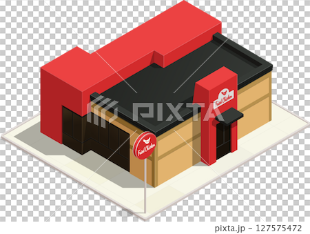 Isometric fried chicken restaurant 127575472