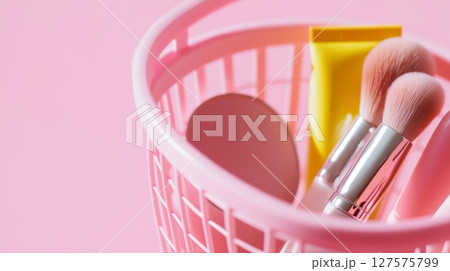 Pink Makeup Shopping Basket: A Delightful Collection 127575799