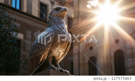 Statue of a mythical bird in a historic square 127575863