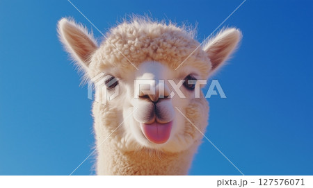 Close-up of an alpaca with a funny facial expression 127576071