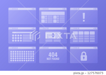 Web browser window, transparent pages layout with toolbar and search field. Modern website, internet page. Browser mockup for computer, tablet and smartphone. Adaptive UI. Vector illustration 127576073