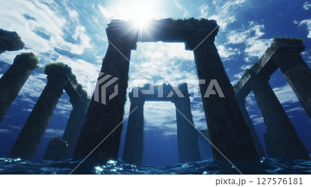 lost city of atlantis. illustration of the ruins 127576181