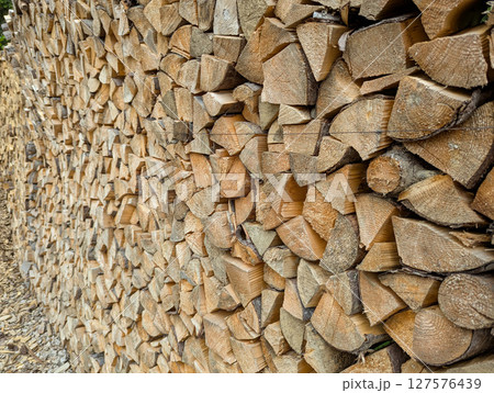 Cross-section background of a large number of firewood piles 127576439