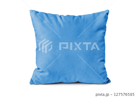 Decorative blue velvet rectangular pillow for sleeping and resting isolated on white background Decorative blue velvet rectangular pillow for sleeping and resting isolated on white background 127576585