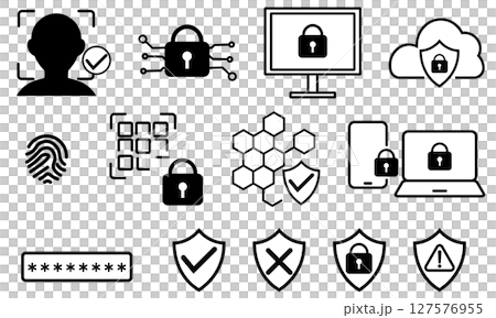 サイバーセキュリティとデータ保護を示すアイコンセット 127576955
