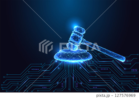 AI ethics and justice concept with judge gavel and digital circuit board, legal tech vector illustration AI ethics and justice concept with judge gavel and digital circuit board, legal tech vector illustration 127576969