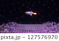 abstract 3d render illustration with cartoon retro rocket in outer space 127576970