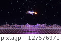 abstract 3d render illustration with cartoon retro rocket in outer space 127576971