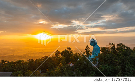 Aerial view of Majestic Buddha at sunrise 127577013