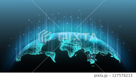 World map on blue background. Earth globe, global network, digital universe. World map on blue background. Earth globe, global network, digital universe. 127578213