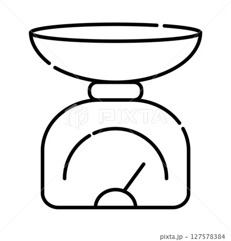 Kitchen scales black and white vector line icon 127578384