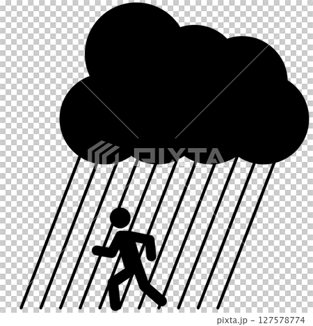 Silhouette icon of a person running in heavy rain 127578774