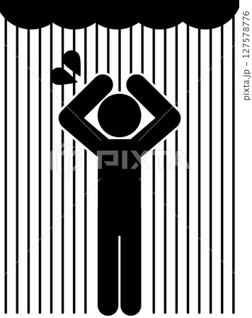 突然の大雨で傘を持ってない人のシルエットアイコン 127578776