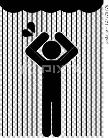 突然の大雨で傘を持ってない人のシルエットアイコン 127578776