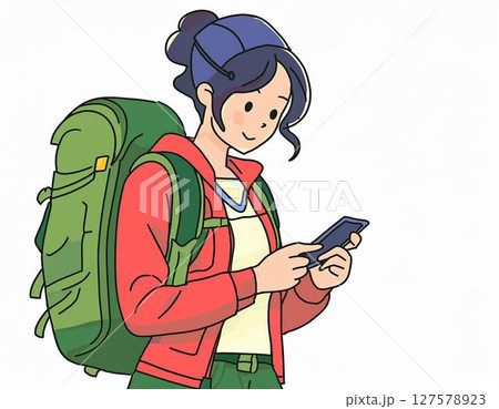 スマホでマップを確認している旅人 127578923