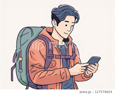 スマホでマップを確認している旅人 127578924