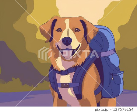 バックパックを背負っている犬のイラスト 127579154