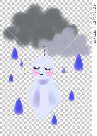 雨雲、水滴和 Teru Teru Bouzu 的插圖 127579328