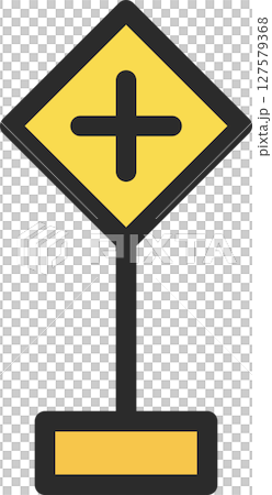 Single illustration of a mini sign with a pole - Cross-shaped road intersection 127579368