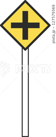 ポール付きのシンプル標識の単品イラスト　十形道路交差点あり 127579369