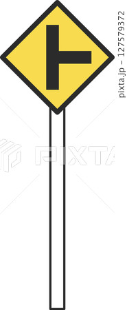 ポール付きのシンプル標識の単品イラスト　├形道路交差点あり 127579372