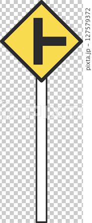 ポール付きのシンプル標識の単品イラスト　├形道路交差点あり 127579372
