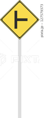 ポール付きの標識の単品イラスト　├形道路交差点あり 127579373