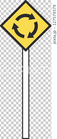 Single illustration of a simple sign with a pole (with roundabout) Single illustration of a simple sign with a pole (with roundabout) 127579379