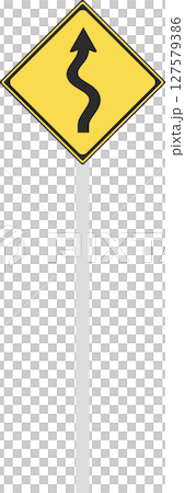 Illustration of a sign with a pole (with zigzag pattern) 127579386