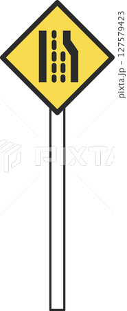 ポール付きのシンプル標識の単品イラスト　車線数減少 127579423
