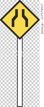 ポール付きのシンプル標識の単品イラスト 幅員減少 ポール付きのシンプル標識の単品イラスト 幅員減少 127579427